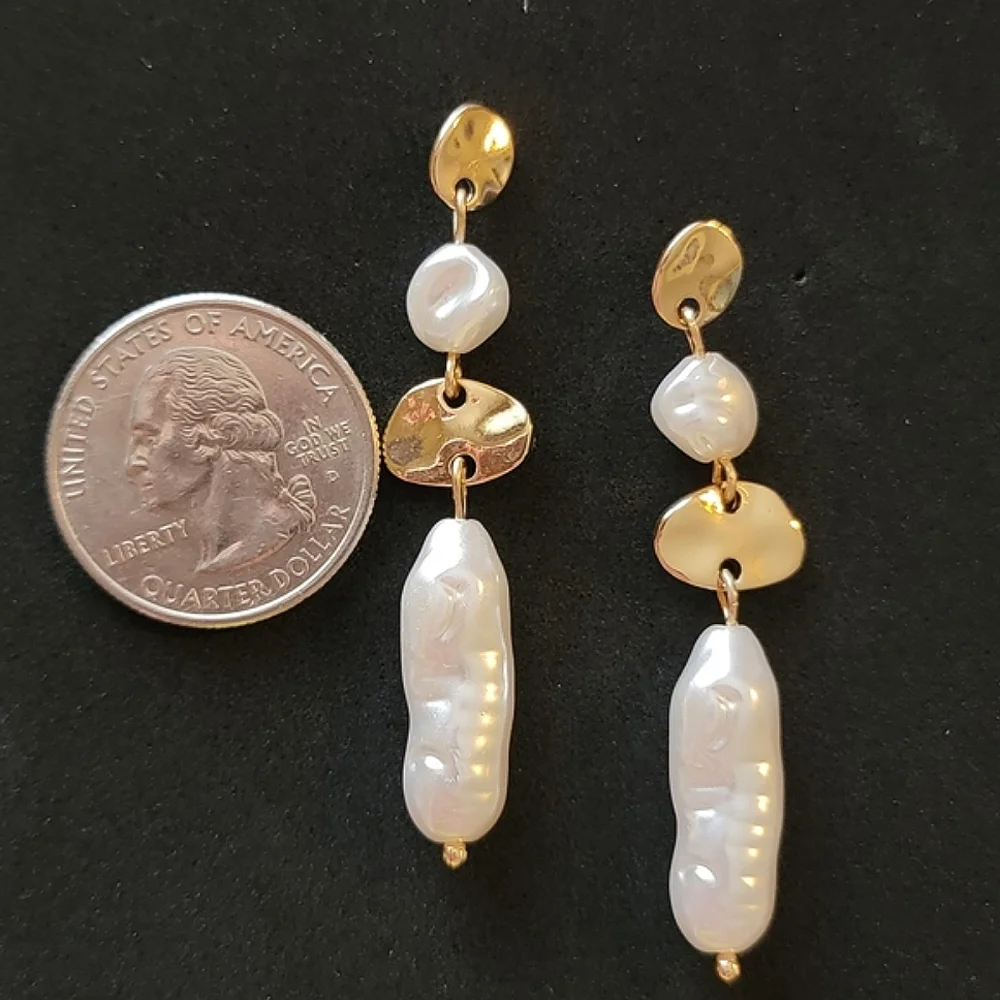 Gold Tone Pearl Linear Imitation Pearl Drop Earrings